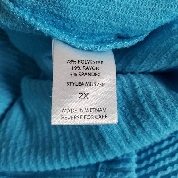 Andrée by Unit Women’s Plus 2X Blue Waffle Knit Short Sleeve Top - Picture 5 of 7